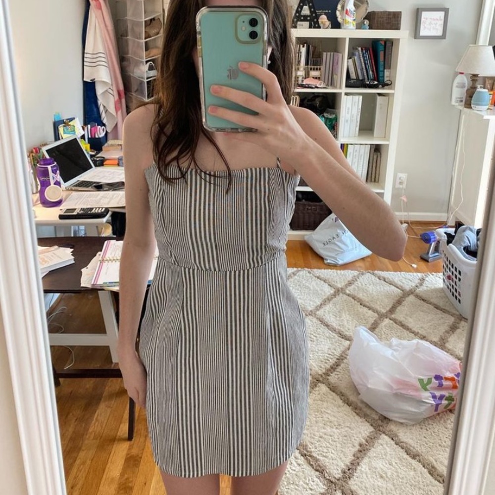 gray and white striped dress